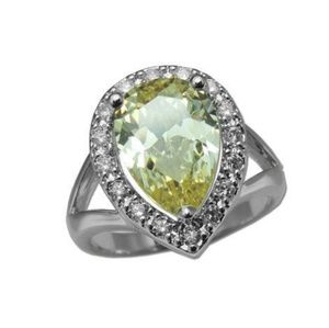 925 Silver Canary Pear Cut stone CZ diamond Ring